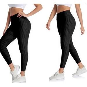 Fitvalen Womens Yoga Pants Leggings High Waist Textured Black Size M